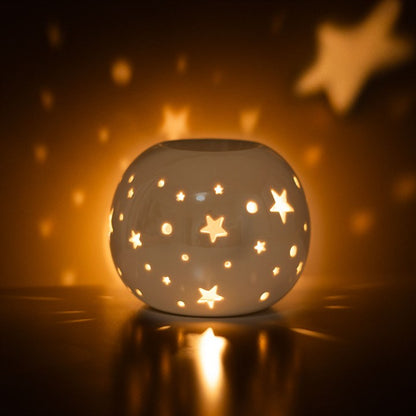 White Iridescent Star Oil Burner and Wax Warmer