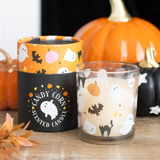 Halloween candle with bats and ghosts