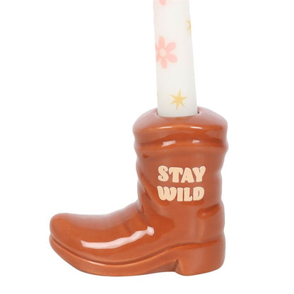 Brown Cowboy Boot Candle Holder with Taper Candle