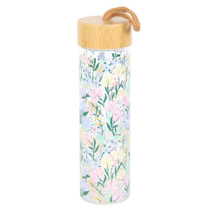 Ditsy Floral Print Glass and Bamboo Water Bottle