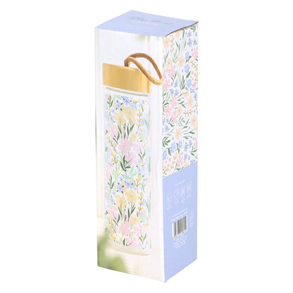 Ditsy Floral Print Glass and Bamboo Water Bottle