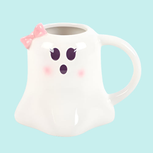 Sweet ghost mug with pink bow