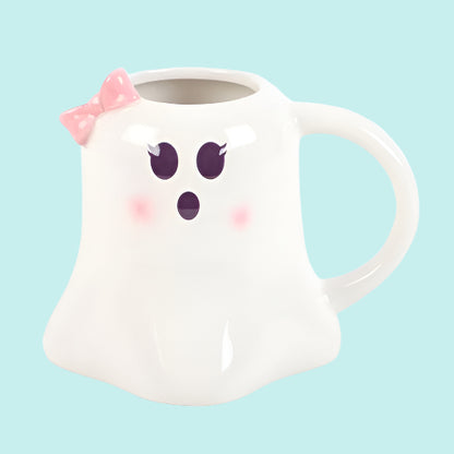 Sweet ghost mug with pink bow