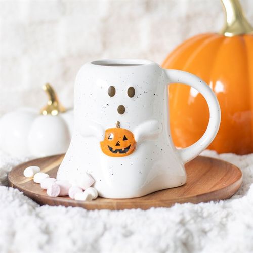 Ghost holding pumpkin mug