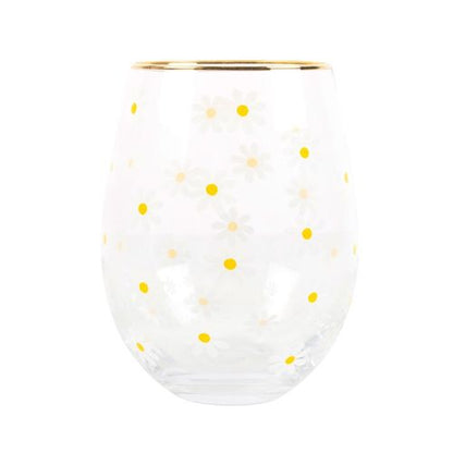 All Over Daisy Print Stemless Wine Glass